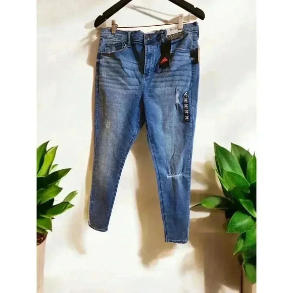Mudd Women's Size 13 Jean Legging Flx Stretch High-Rise Distressed Pocket Blue - Picture 1 of 6